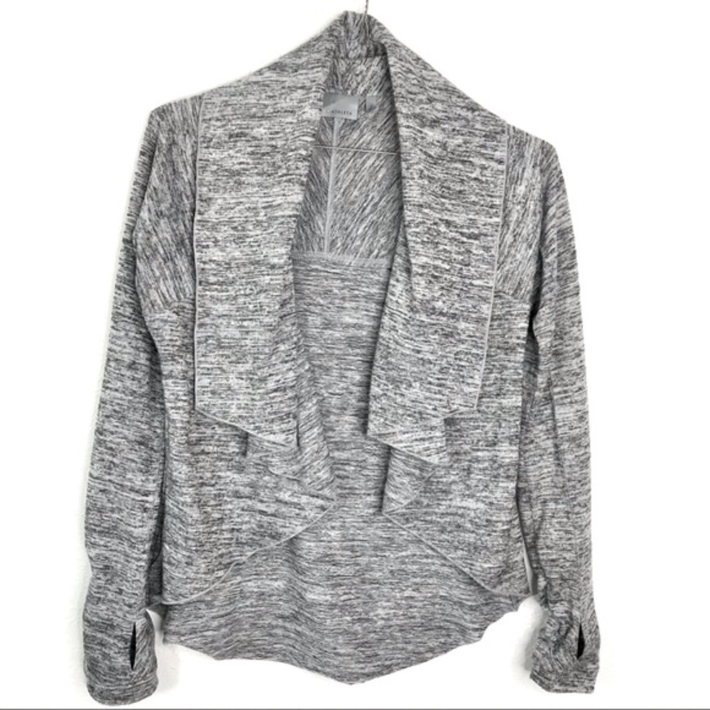 Athleta Haven II Wrap Open Drape Sweater Cardigan Space Gray Thumb Holes SMALL